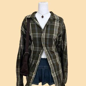 vintage 90s earth tone plaid skate grunge button up shirt
